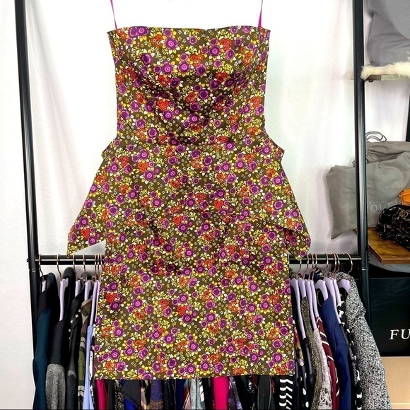 Betsey Johnson Flower Power Strapless Bustle Dress - Picture 1 of 11